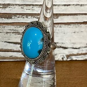 Faux turquoise and silver tone statement ring size 5.5